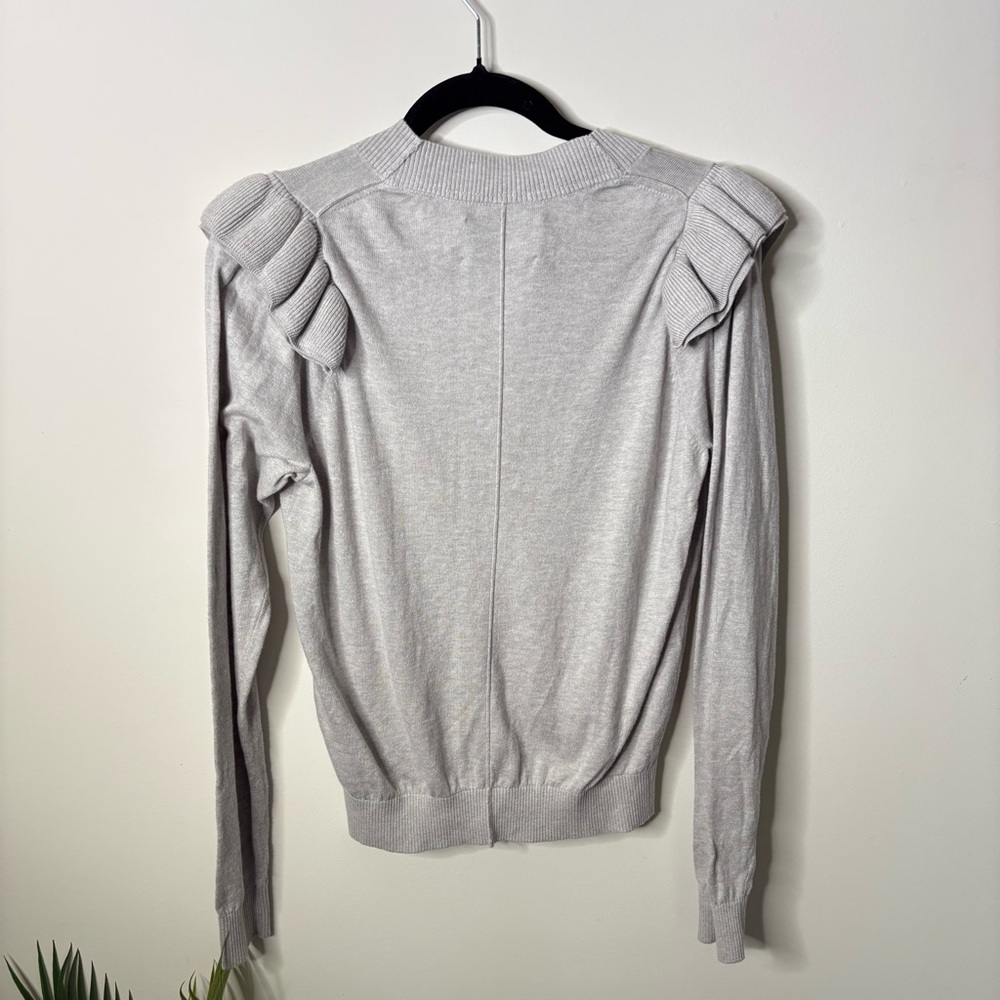 Gray V-Neck Ruffle Shoulder Sweater - Picture 6 of 7